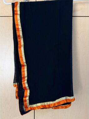 Black Chiffon Scarf with Orange and Gold Trim